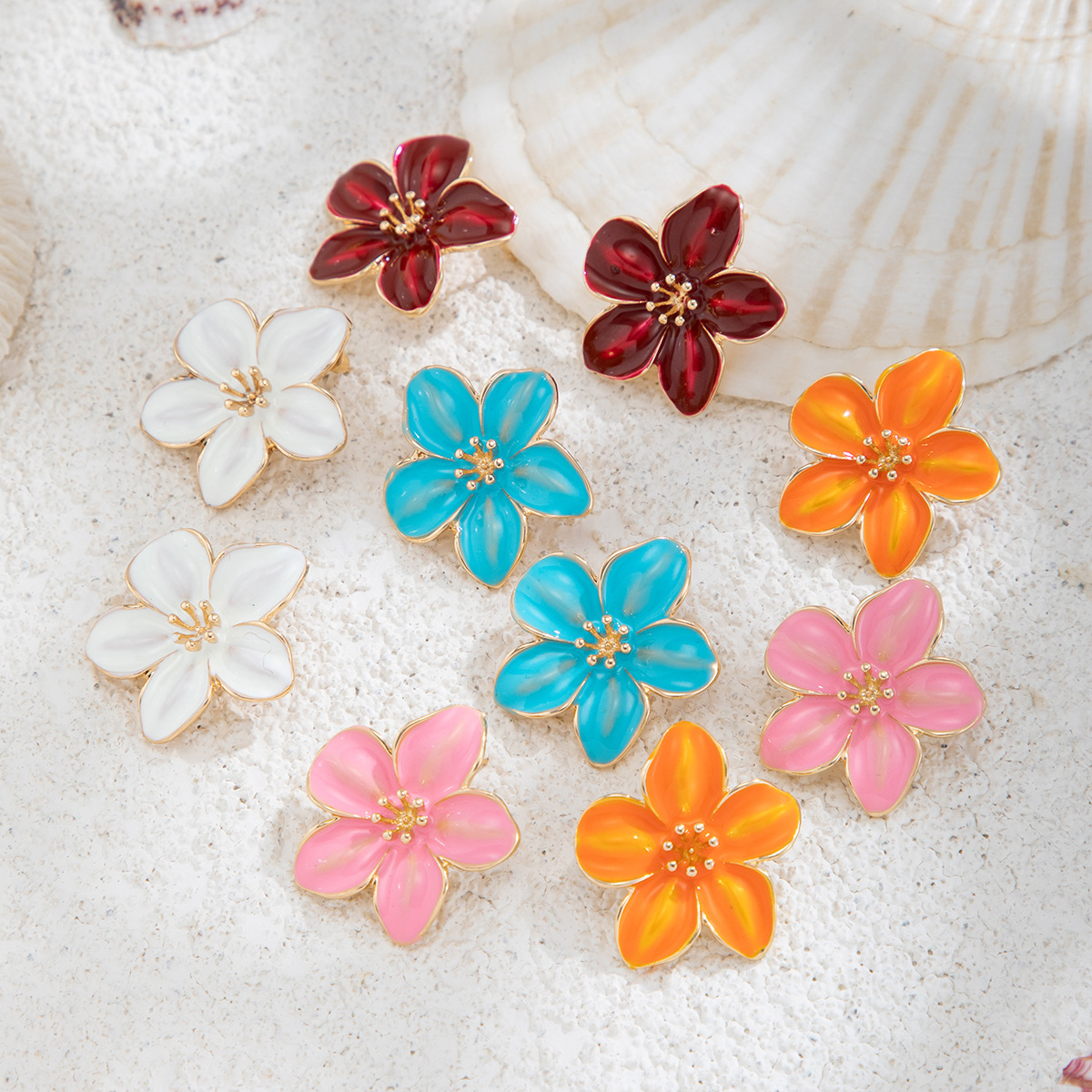 Simple European and American cross-border accessories Earrings French retro oil-drop stud Earrings dopamine sweet flower earrings Specification drawing