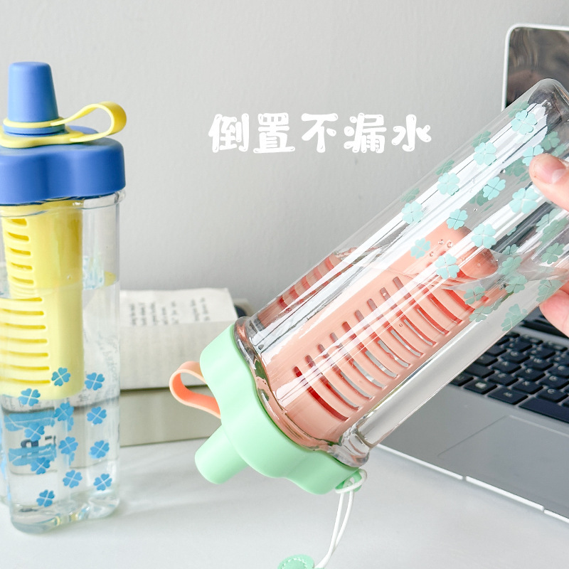 Summer high-appearation-level four-leaf clover straw cup, simple and creative, large-capacity plastic water cup for girls to wear outdoors with a tea strapping Specification drawing