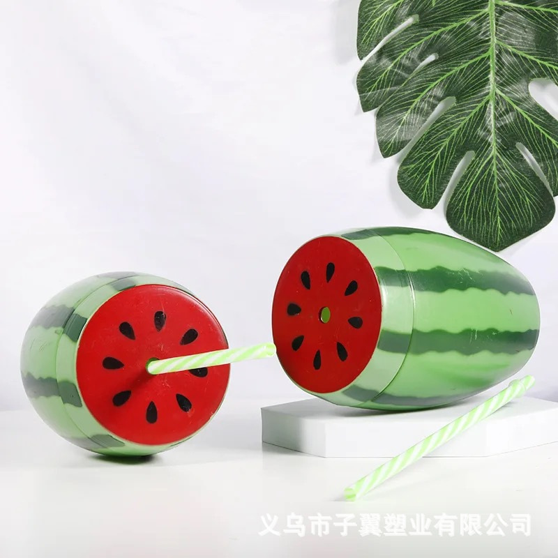 Factory wholesale of PP material plastic straw cups in stock, large-capacity water cups with straws, entire watermelon straw cups details Picture