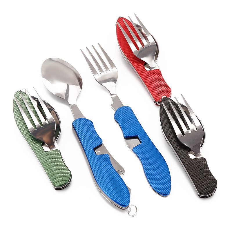 Factory direct sales of multi-functional camping detachable and foldable knife, fork and spoon sets, three-piece tableware, outdoor portable gift knives Item Picture