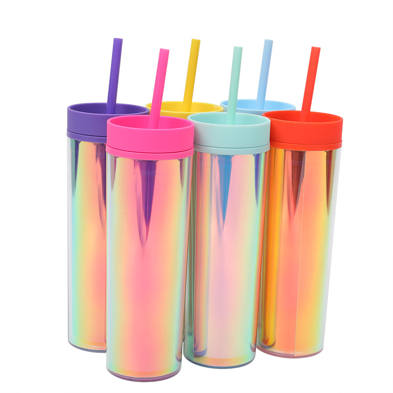 The manufacturer's new modern and simple cross-border transparent double-layer plastic cup is a colorful portable 16OZ straight cup Application Scenario
