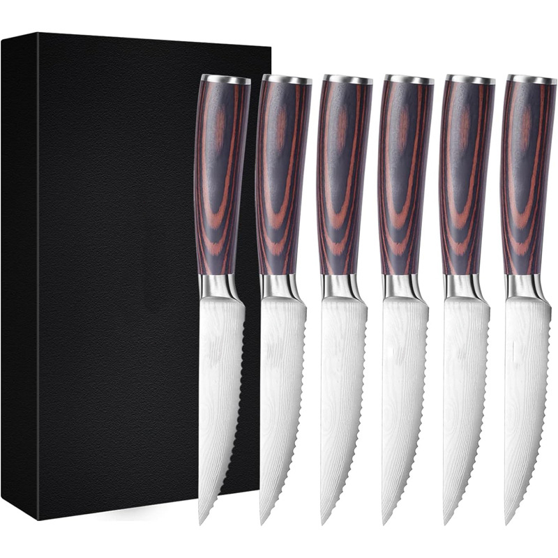Cross-border 4.5-inch steak knife set with color wood handle, bread sawtooth knife, Western restaurant steak knife factory wholesale Item Picture