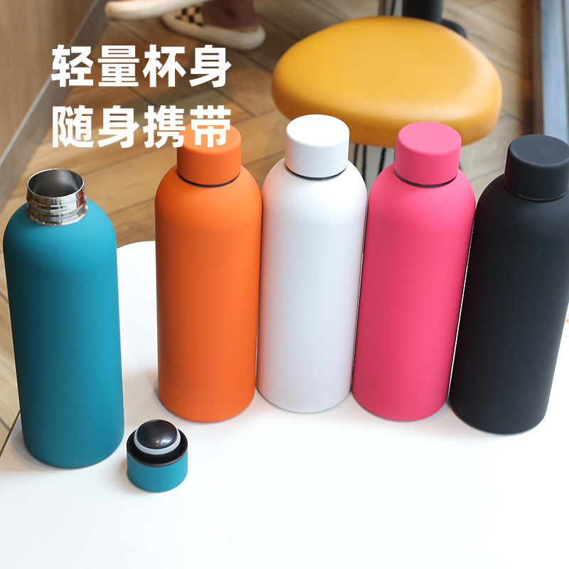 New rubber paint sports small-mouth bottle insulated cup, double-layer vacuum 304 stainless steel cola bottle, American-style small-mouth cup details Picture