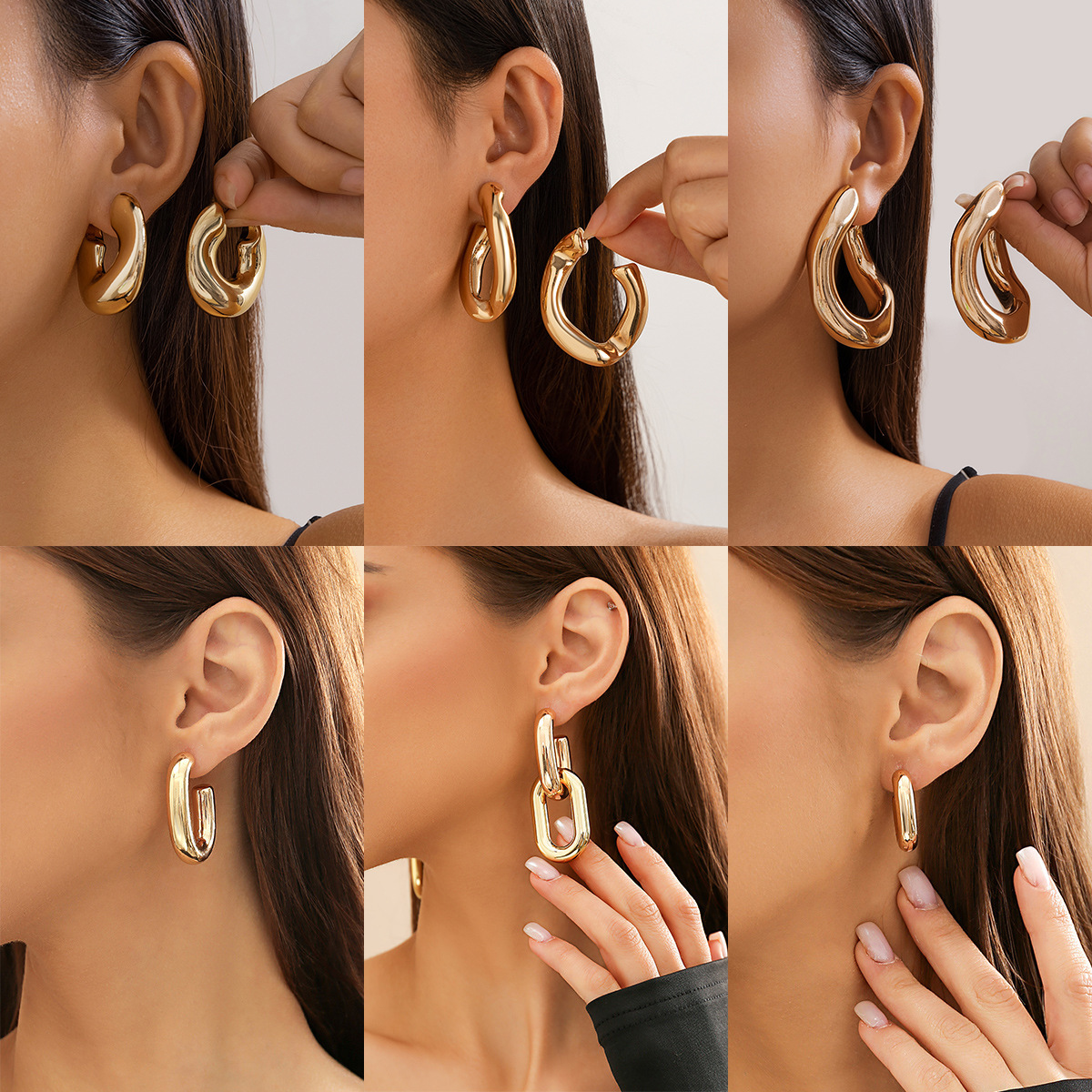 European and American cross-border accessories, fashionable commuting geometric metal ring teardrop stud earrings, personalized and simple chain earrings for women full figure