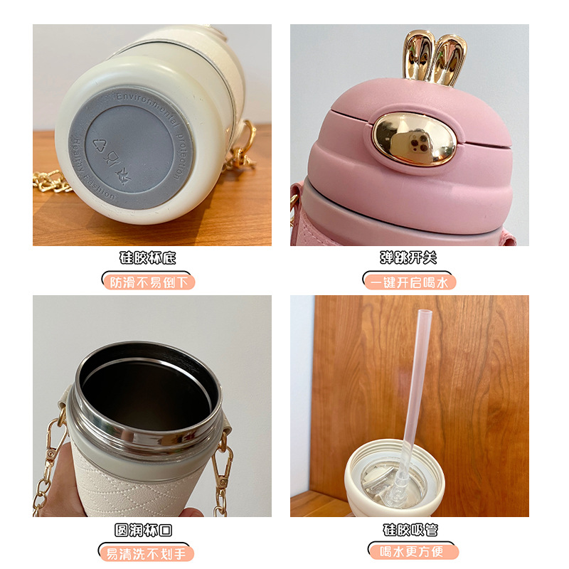 Cute angel rabbit cup, vacuum insulated cup, men's and women's water cup, pop-up lid, stainless steel straw Application Scenario