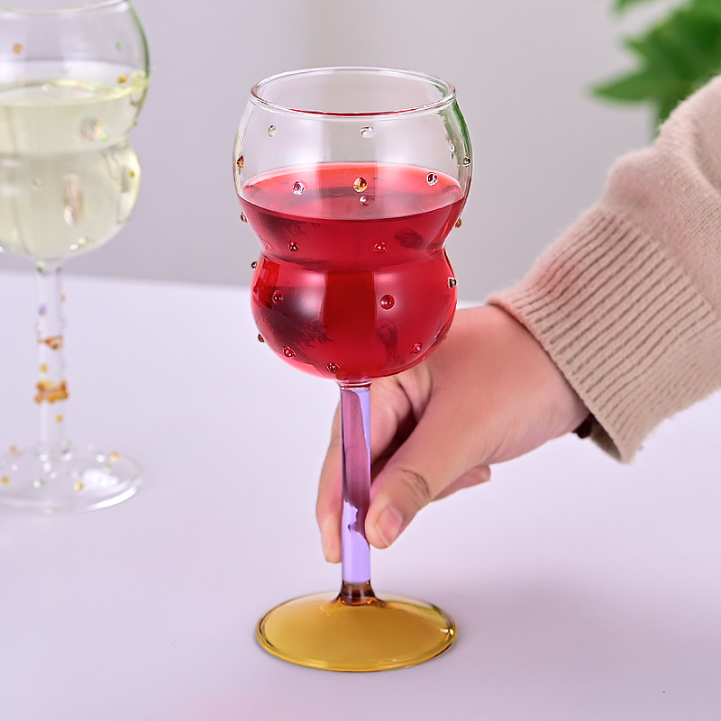 Creative beaded glass wine glasses, high appearance level, artistic sense, red wine glasses, home bar whisky glasses, champagne glasses full figure