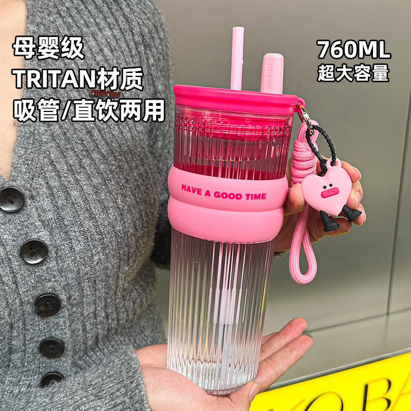 New popular water cup, large-capacity high-temperature resistant tritan portable space straw cup, high appearance level summer cup for girls details Picture