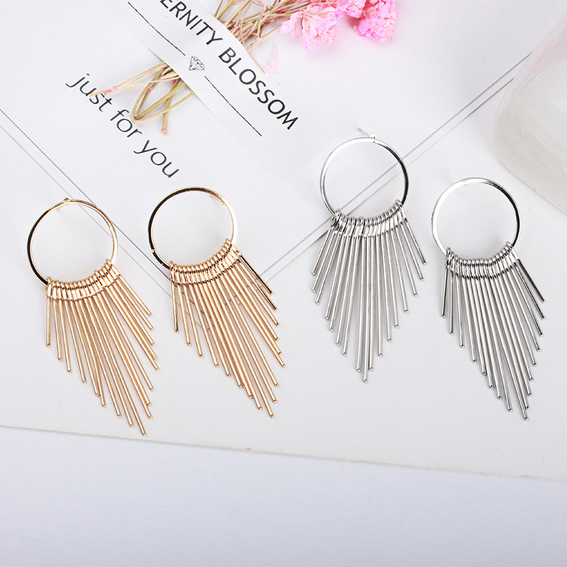 Factory direct sales of multi-layer long and short tassel earrings in a circle for foreign trade. Hot sales on AliExpress for women. Retro and fashionable earrings and earrings Specification drawing