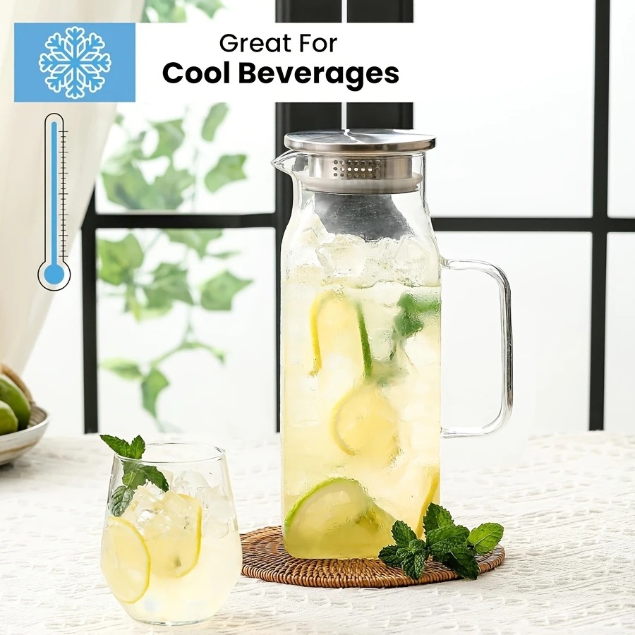 High borosilicate glass cooling water bottle, large capacity, heat-insulating and thickened juice pot, high-end cold drink pot for home and dining details Picture