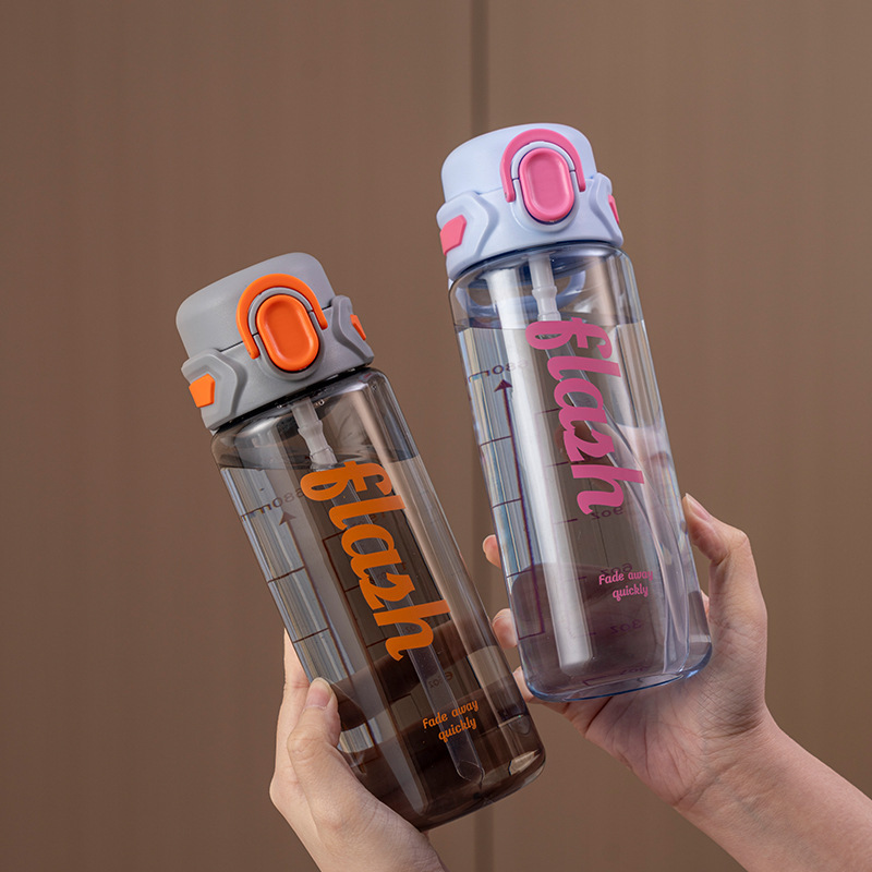 Changnuo simple student portable water bottles, straw cups, couple's casual cups, plastic water cups wholesale, children's sports cups details Picture
