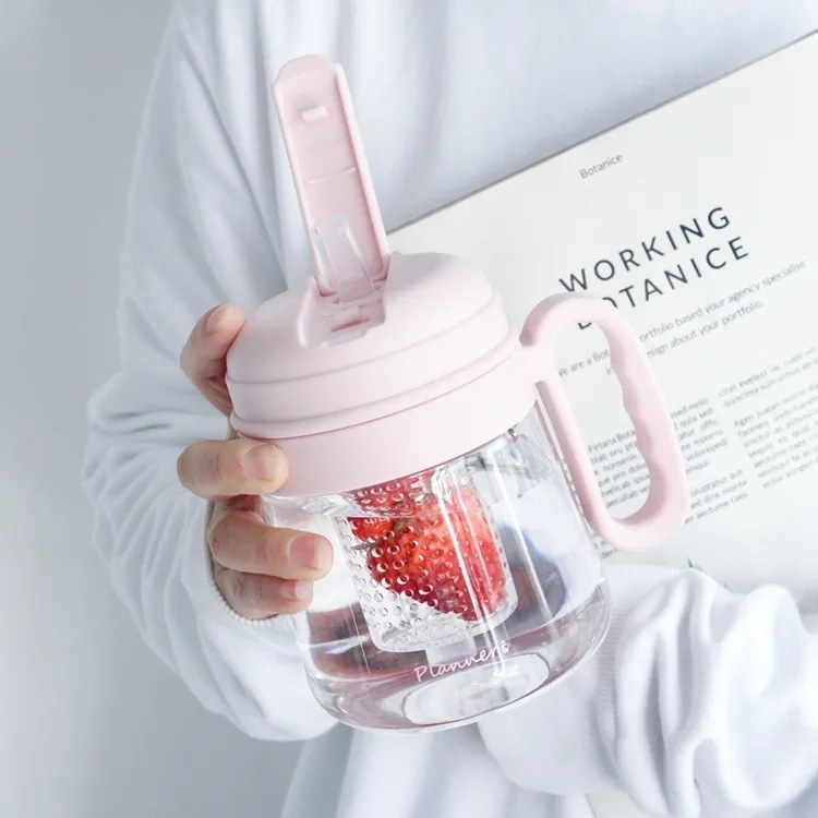 Simple office plastic cup with tea strout, portable straw cup for making tea, summer juice, tea and water separation, girls' cup details Picture