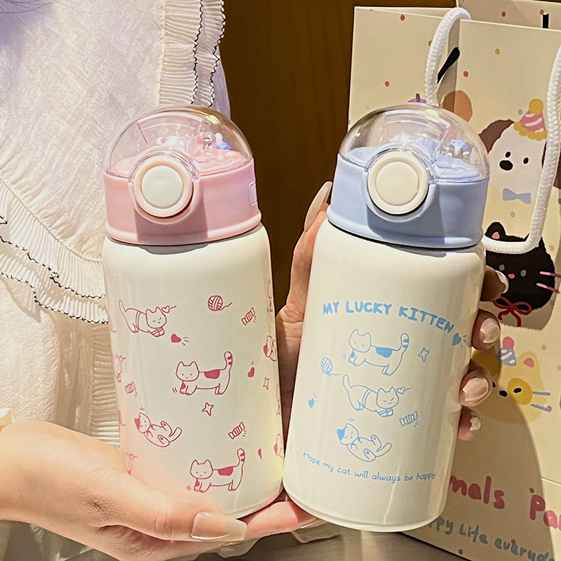 Ins-style warm color cute student stainless steel insulated cup 316 portable coffee cat insulated cup straw water bottle Application Scenario