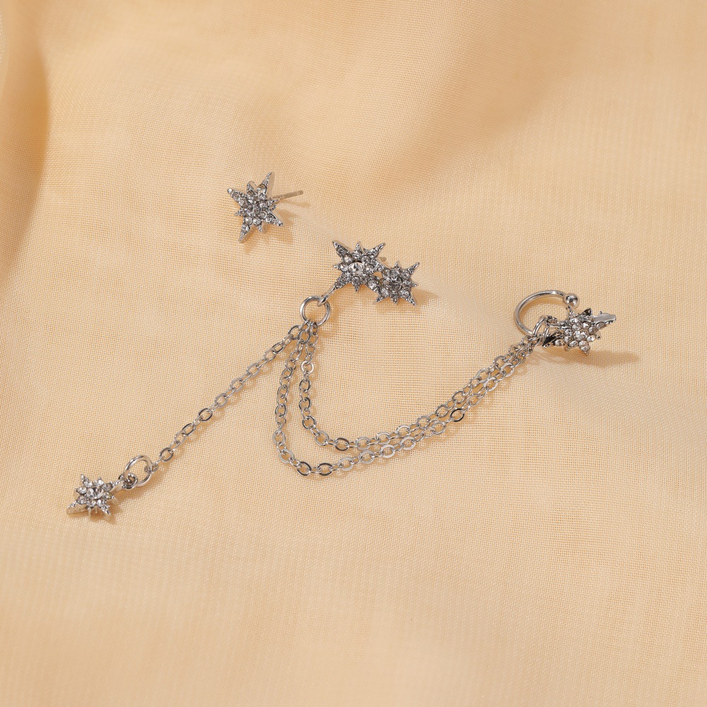 Cross-border best-selling, light luxury, high-end and personalized octagonal tassel ear bone clips, ear clips, earrings, stud earrings, one-piece earrings for women Specification drawing