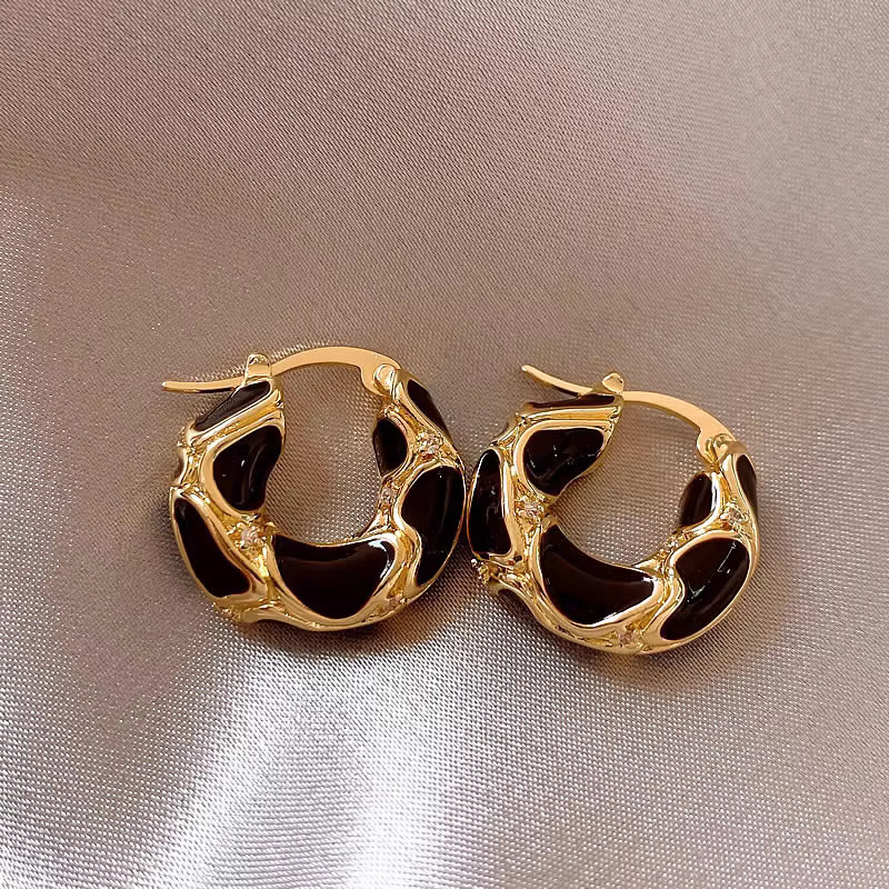Light luxury and high-end style, enamel ear buckles, fashionable design sense, best-selling earrings, French drip glaze leopard print ring earrings full figure