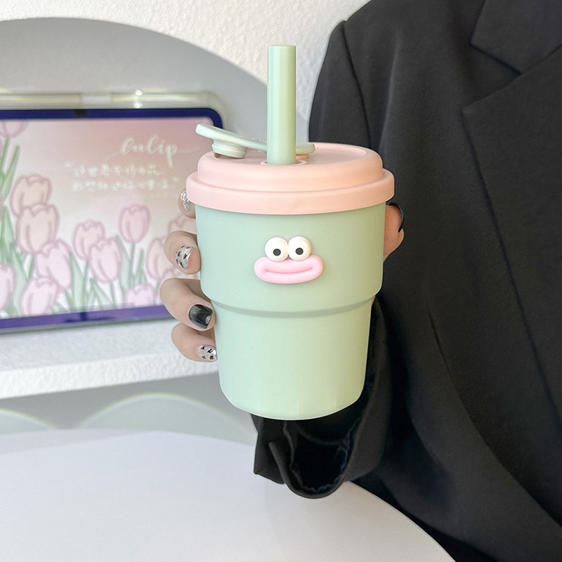 Sealed and leak-proof plastic cup with straw, water cup, new plastic feng shui cup for female office workers, high-temperature resistant sticker Specification drawing