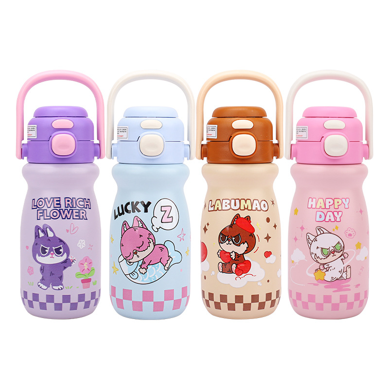 Wholesale of children's insulated cups with high appearance standards, 316 stainless steel large-capacity cartoon children's double-drinking milk bottles and cups Item Picture