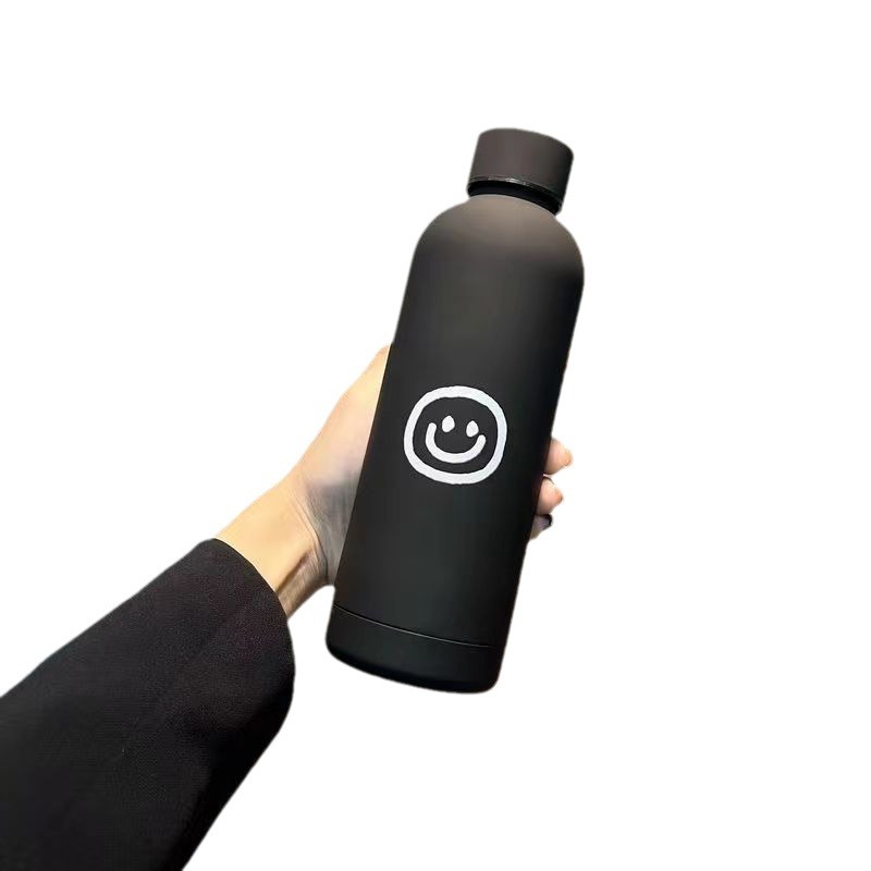 Smiling direct drinking cup, simple round head smiling portable stainless steel insulated cup, couple, Internet celebrity, student, high appearance level water cup Item Picture