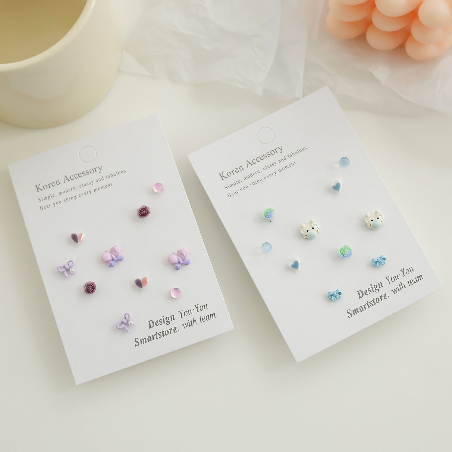 Summer fresh pure silver stud earrings set, sweet pink, 2024 new compact earrings, versatile earrings wholesale Specification drawing