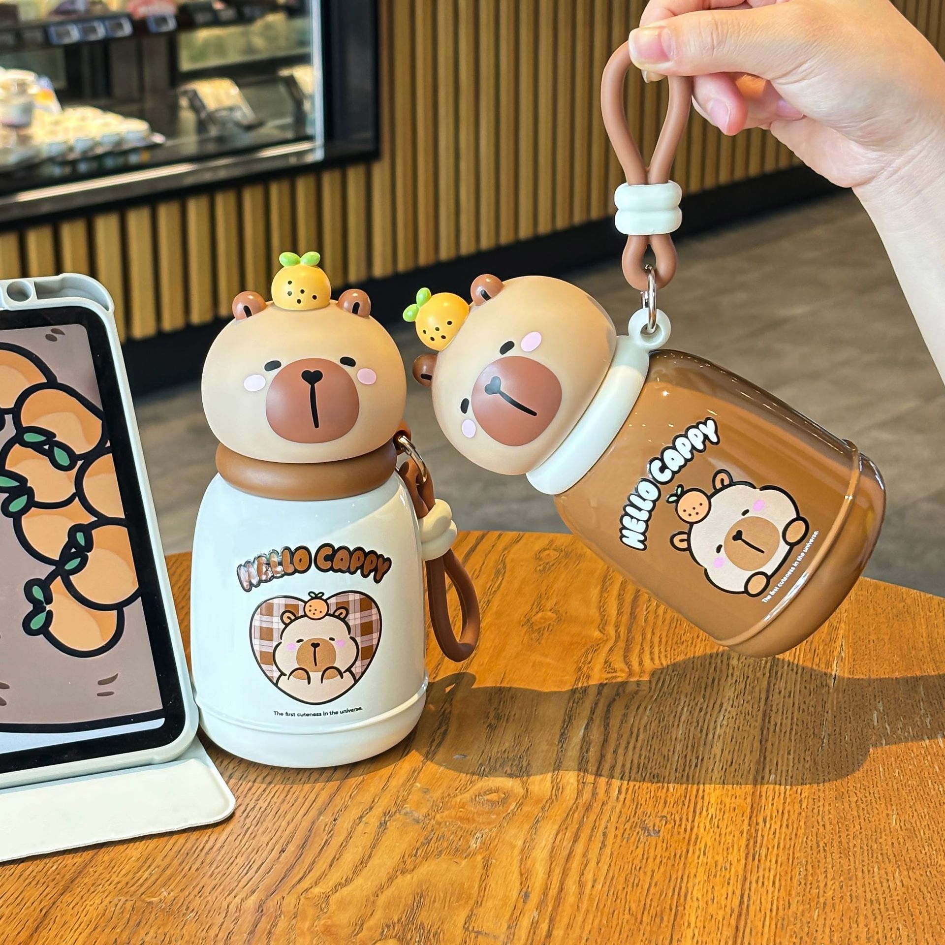 Capibala cute rubber student, high appearance level, chubby cup, sturdy handle, convenient to carry, direct drinking mouth insulated cup details Picture