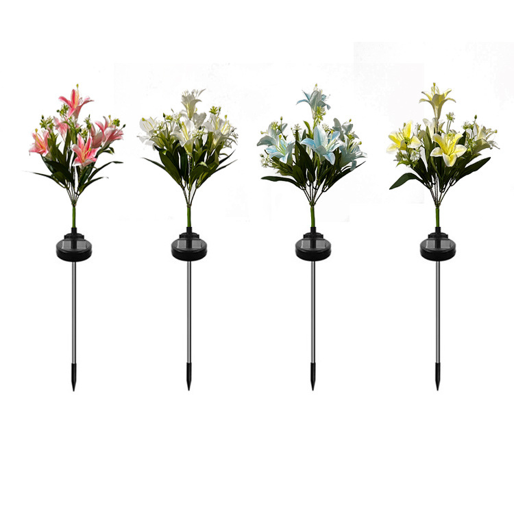 Solar-powered lily flower lanterns, outdoor courtyard garden decoration, lawn ground insert lights, LED simulation lily flower lanterns Item Picture