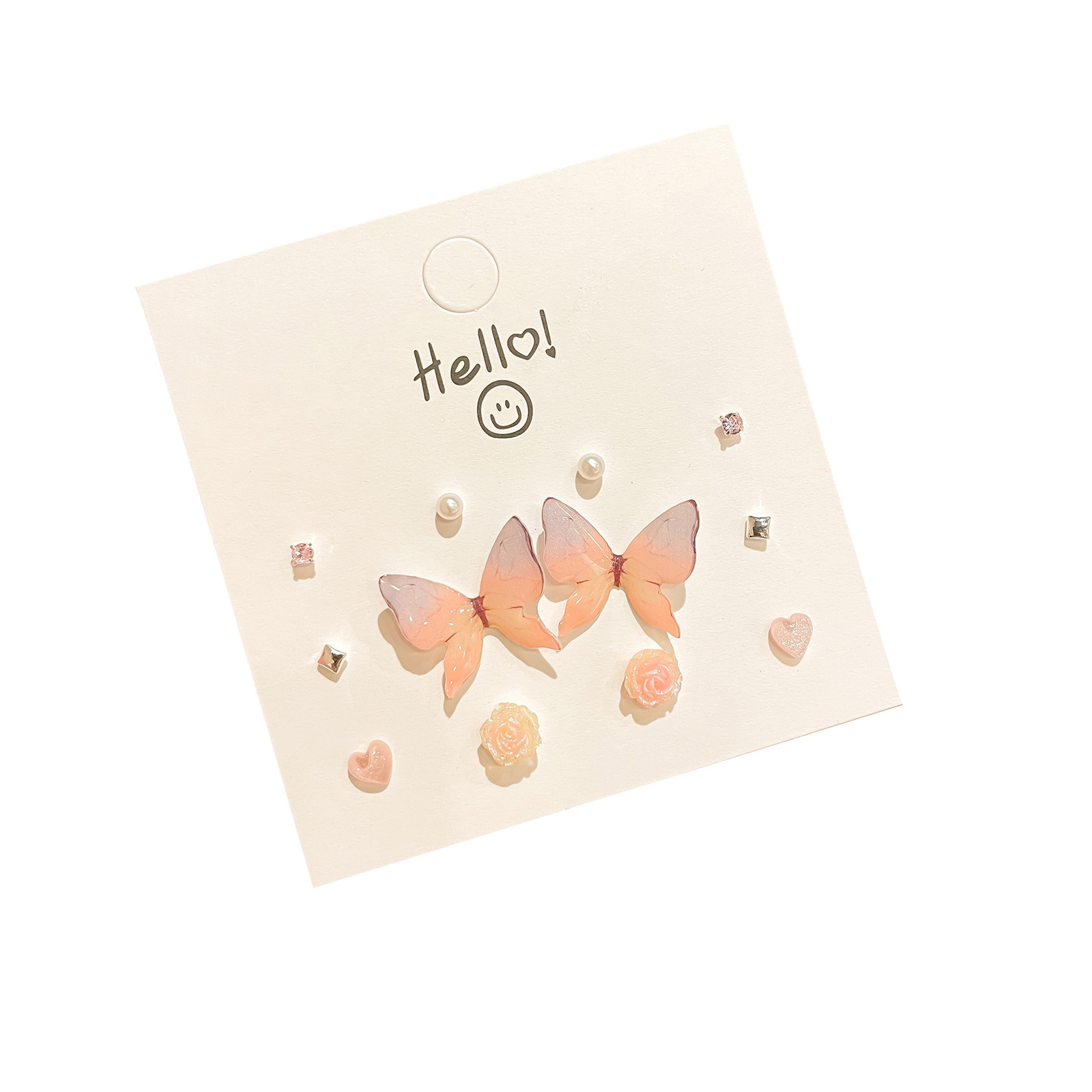 A one-week set of flowing resin butterfly stud earrings for girls, cute and sweet, small silver needle earrings, personalized and versatile earrings Item Picture