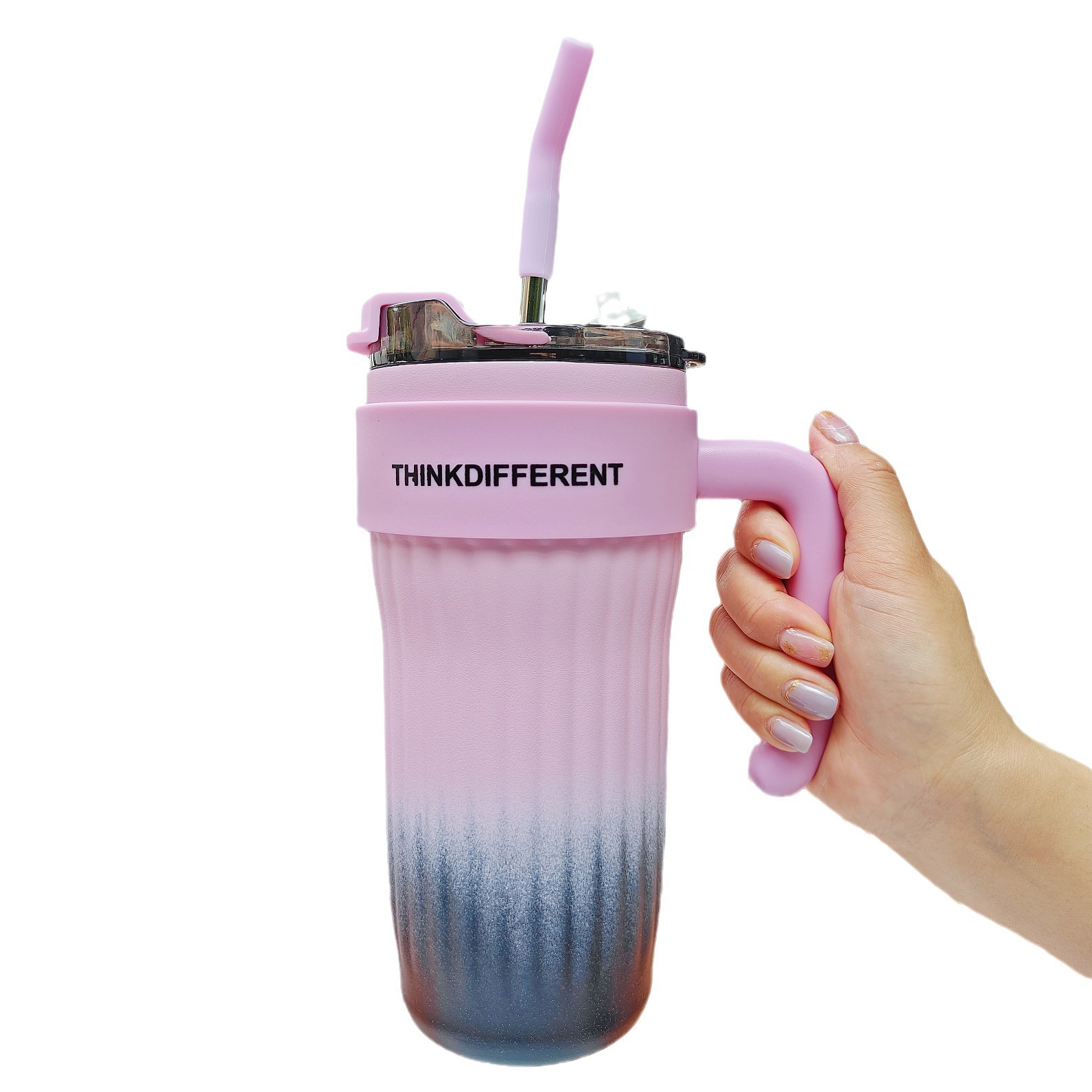 American-style gradient 316 stainless steel insulated cup with straw, double-drinking cup for students, women, office coffee cup, car cup Item Picture