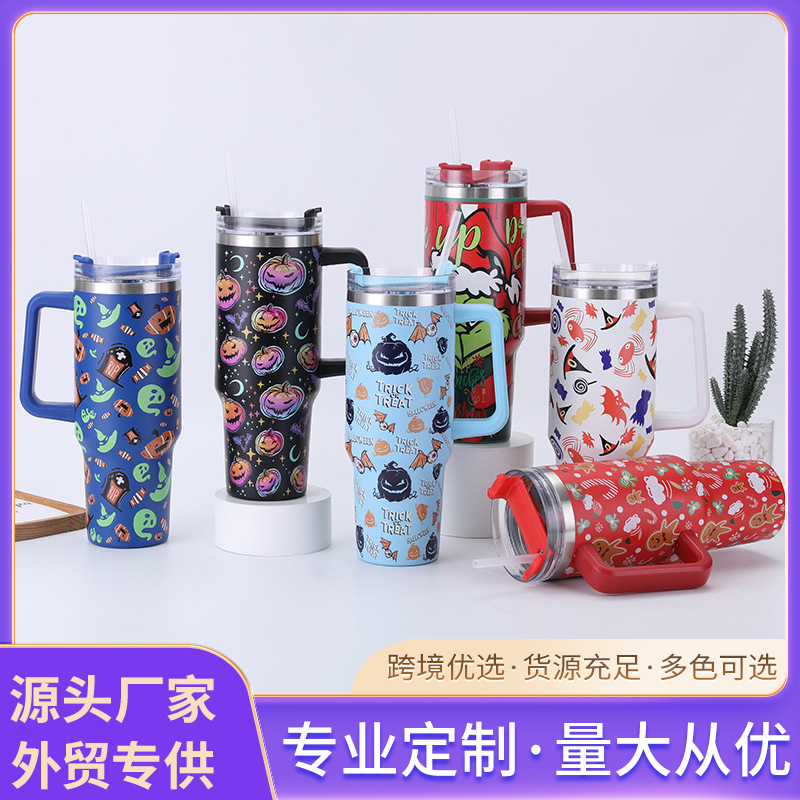 Cross-border creative 304 stainless steel insulated cup, portable cold preservation handle, ice cup, double-layer vacuum car cup full figure