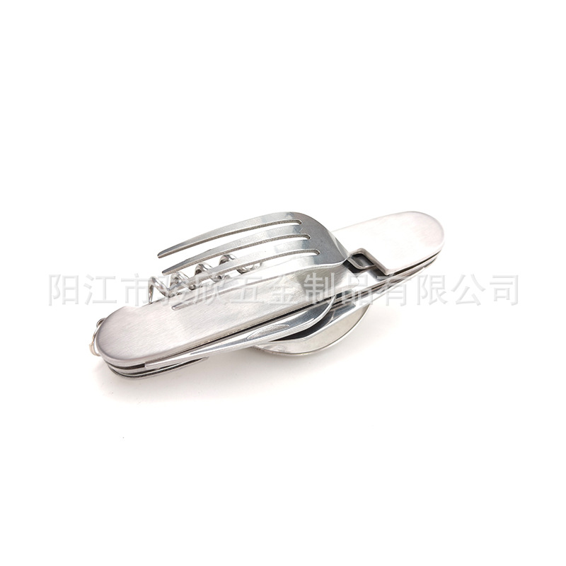 Four-in-one camping tableware, folding knife, fork and spoon set, stainless steel tableware, portable disassemblable tableware, foldable Item Picture