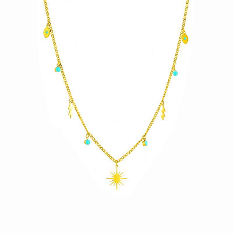 A new European and American fashion cross-border smooth lightning octagonal star turquoise pendant chain titanium steel style versatile necklace Item Picture