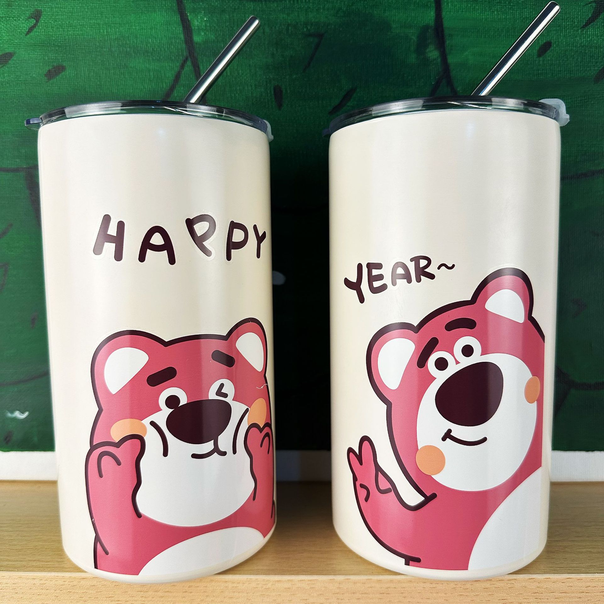Cartoon straw cup, high school girls' appearance level ice king cup, cute bear 304 stainless steel insulated cup, iced Americano coffee cup details Picture