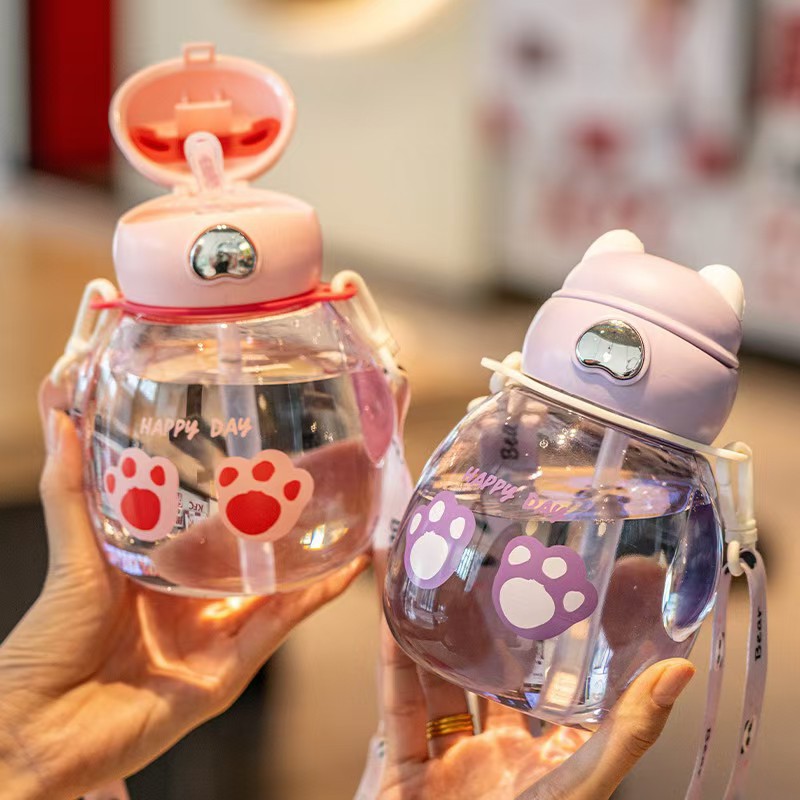 The new summer portable drawstring, durable straw cup, leak-proof, and cute little bear Dudu children's water cup is small and adorable Specification drawing