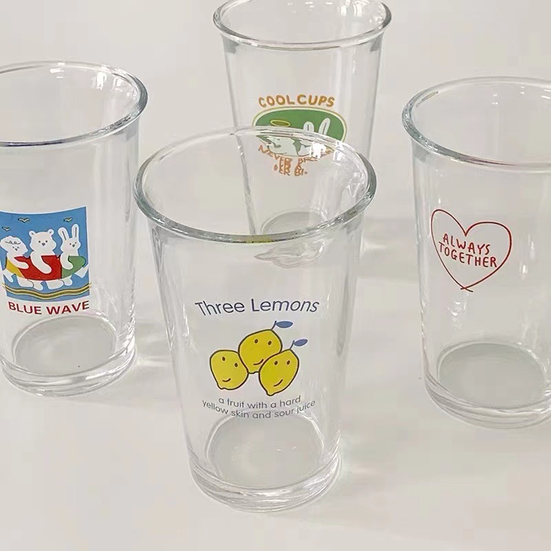 Printed glass cups, cute angel bear, large-capacity home breakfast milk cups, cold drink water cups details Picture