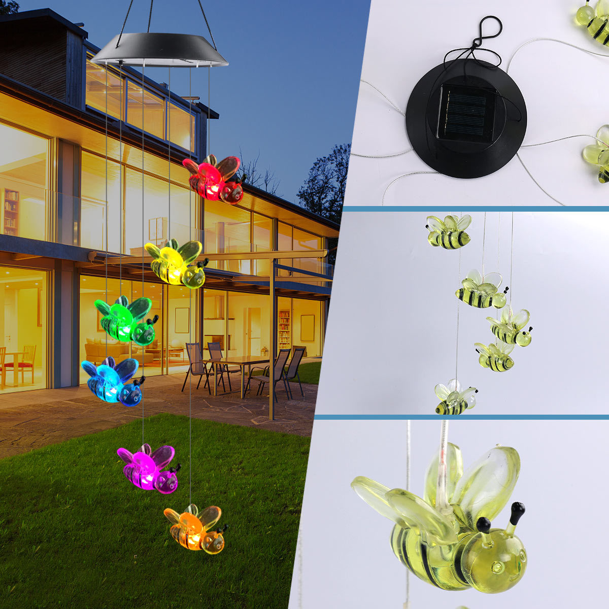 Amazon cross-border solar ball hummingbird style seven-color wind ling light LED Christmas butterfly light Landscape light courtyard Application Scenario
