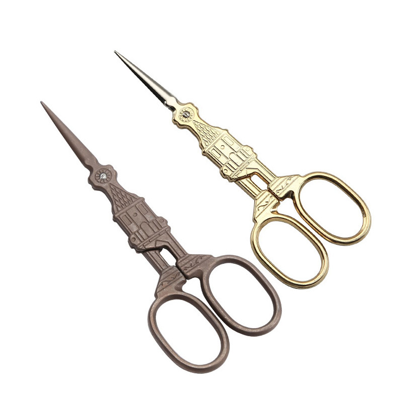 Xinyi Scissors, retro scissors, stainless steel titanium-coated scissors, Paris Church scissors, gold-plated small scissors, pointed scissors Item Picture