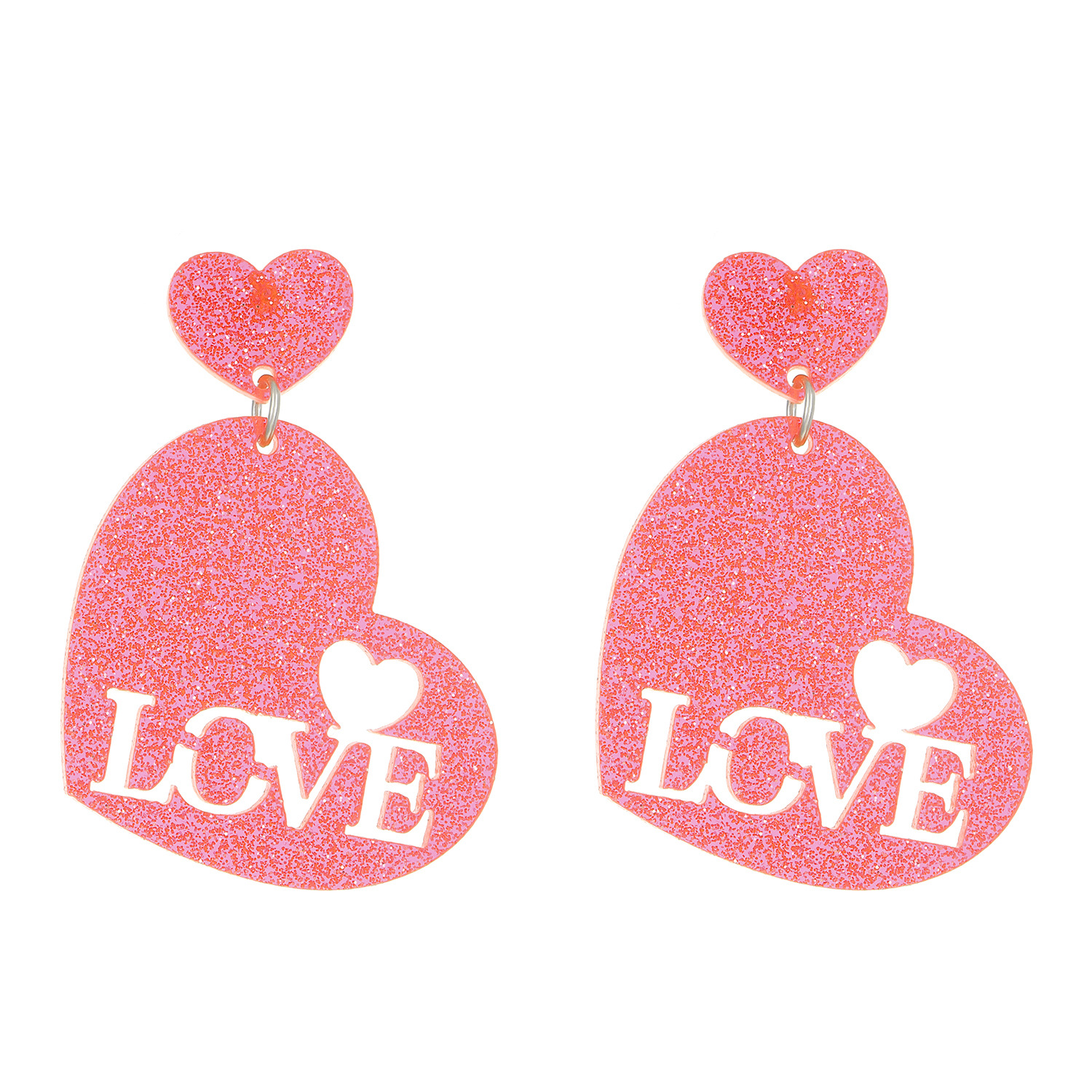 European and American cross-border Valentine's Day LOVE heart-shaped earrings, spring and summer colorful acrylic flower stud earrings, women's accessories Item Picture