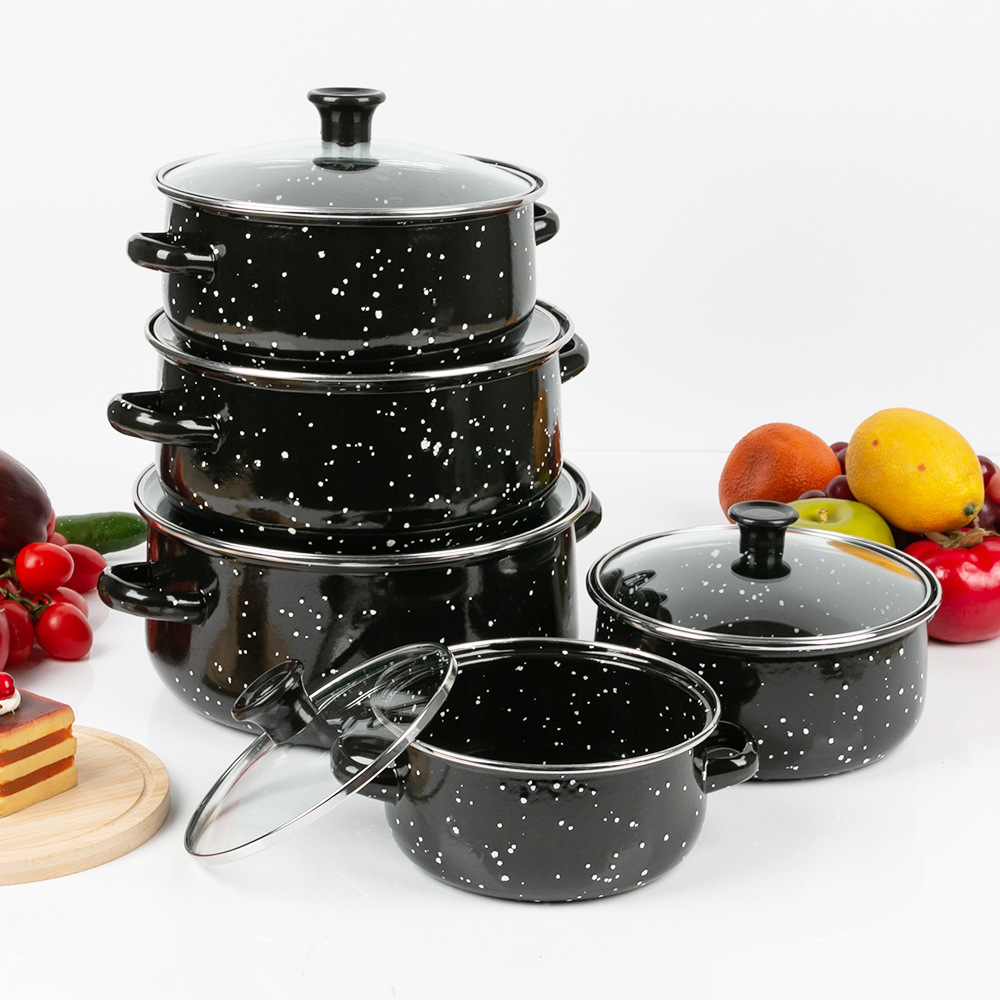Induction cooker soup pot, enamel soup pot, five-layer double-ear soup pot with star dots, outdoor picnic pot with mottled dots stew pot Specification drawing