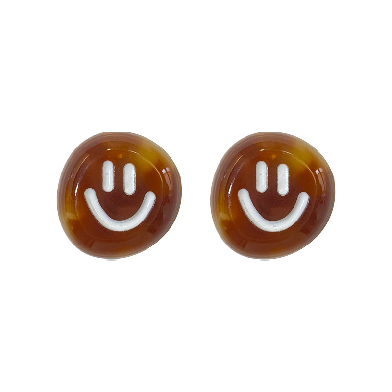 Look at the camera! Amber smiley face stud earrings with a niche design, cute and unique, fashionable Maillard earrings for women Item Picture