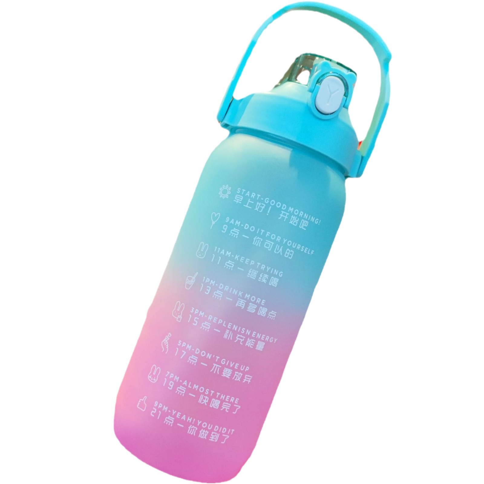 New large-capacity suction nozzle direct drinking water cup, portable handle plastic water bottle, pop-up cap gradient frosted water bottle Item Picture