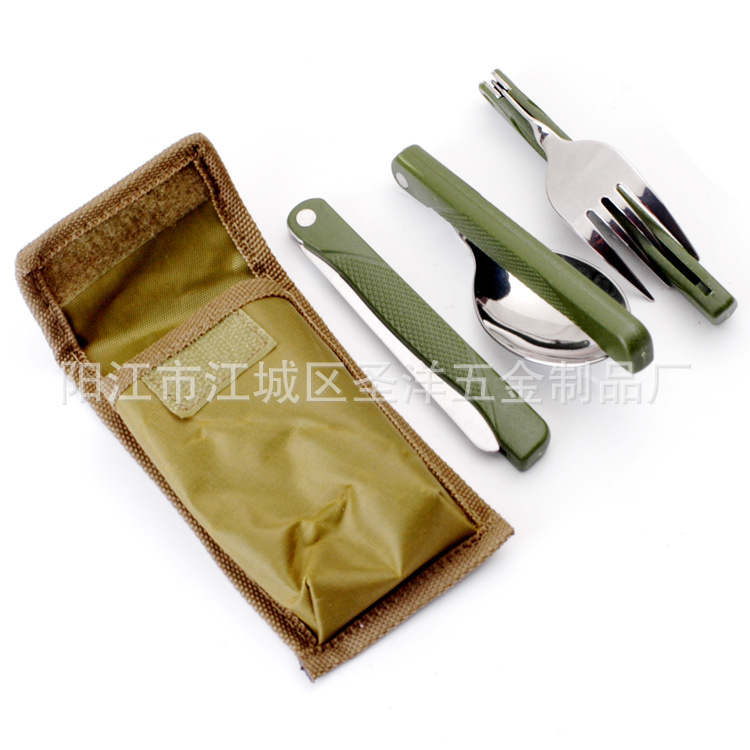 Three-piece stainless steel knife, fork and spoon set, European portable tableware, foldable plastic tableware, outdoor knife and fork set undefined
