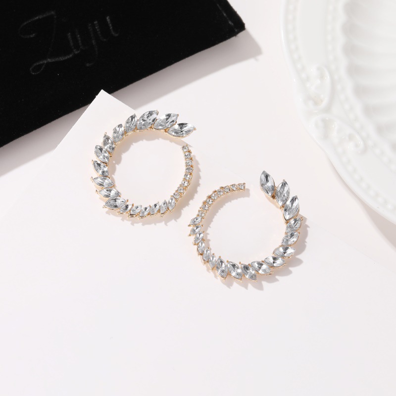 New European and American personalized earrings, horse eye zircon earrings, women's unique and elegant stud earrings, super flash zircon bridal earrings Specification drawing