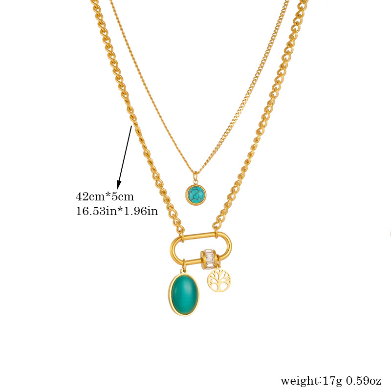 Cross-border fashion double-layer chain stainless steel multi-element geometric square star life tree snake pendant necklace Application Scenario