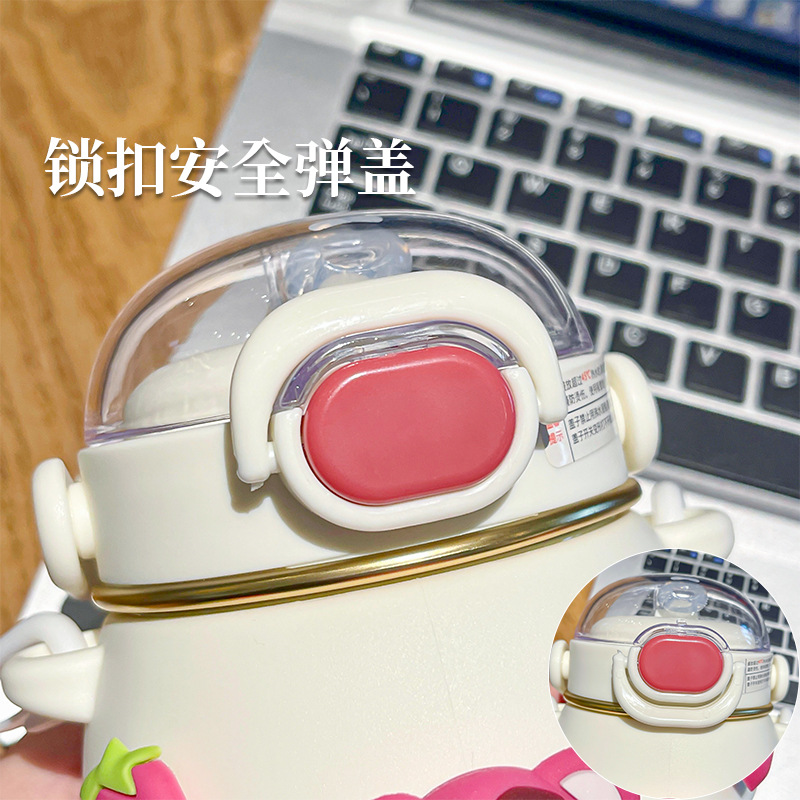 Strawberry Bear Insulated Cup, Cartoon doll, Straw Cup, Student Convenient drinking Cup, Large capacity, high appearance level, small belly cup details Picture