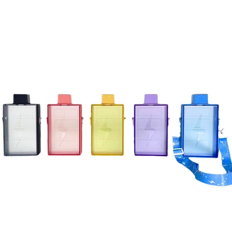 Wholesale Yafiqi creative high appearance level Lightning Internet celebrity rectangular plastic water cup Convenient crossbody strap water bottle Item Picture
