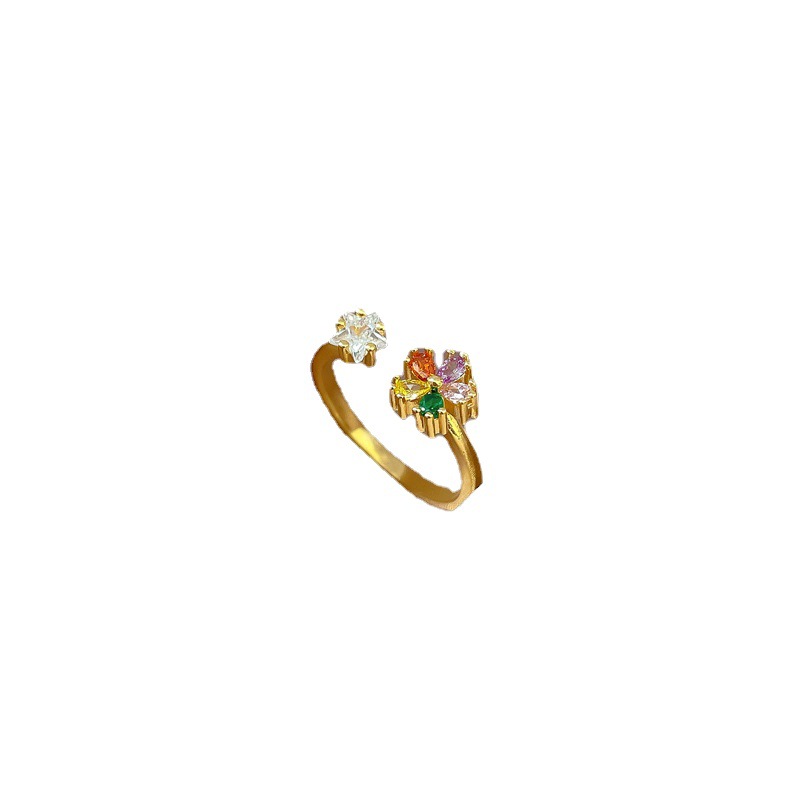 【 Real Gold 】 Diamond-encrusted flower-opening ring for women, a niche and simple design of Japanese and Korean index finger rings, a Internet celebrity Item Picture