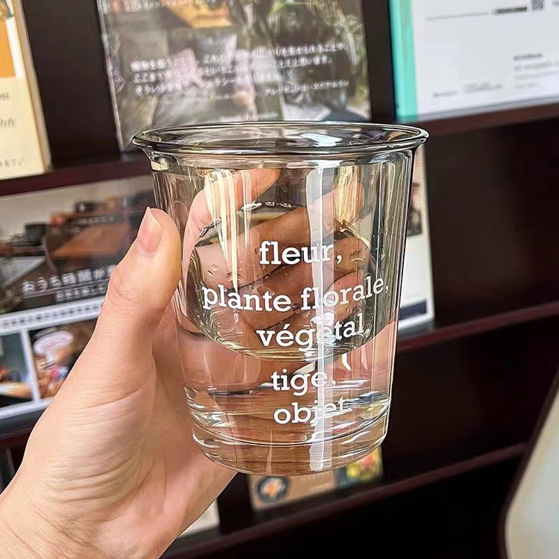 ins popular letter coffee cup, transparent glass water cup, summer iced drink, juice and milk cup, large capacity breakfast full figure