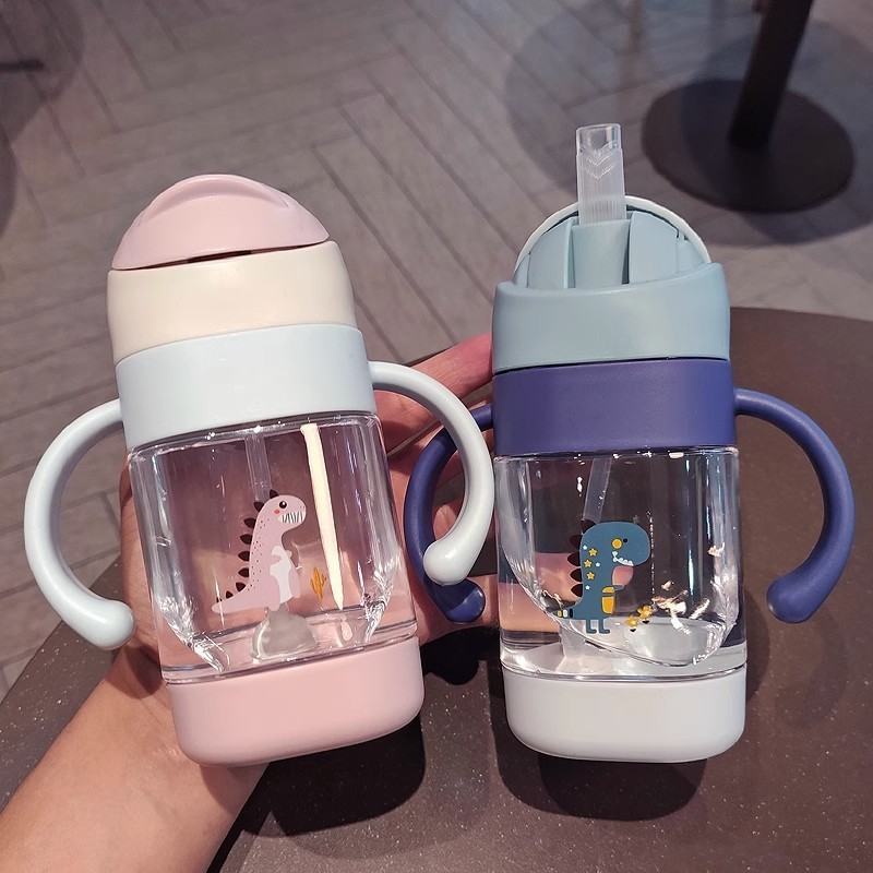 Children's cartoon straw cup, biting gravity ball, anti-choking baby drinking cup, portable infant handle plastic water bottle Specification drawing