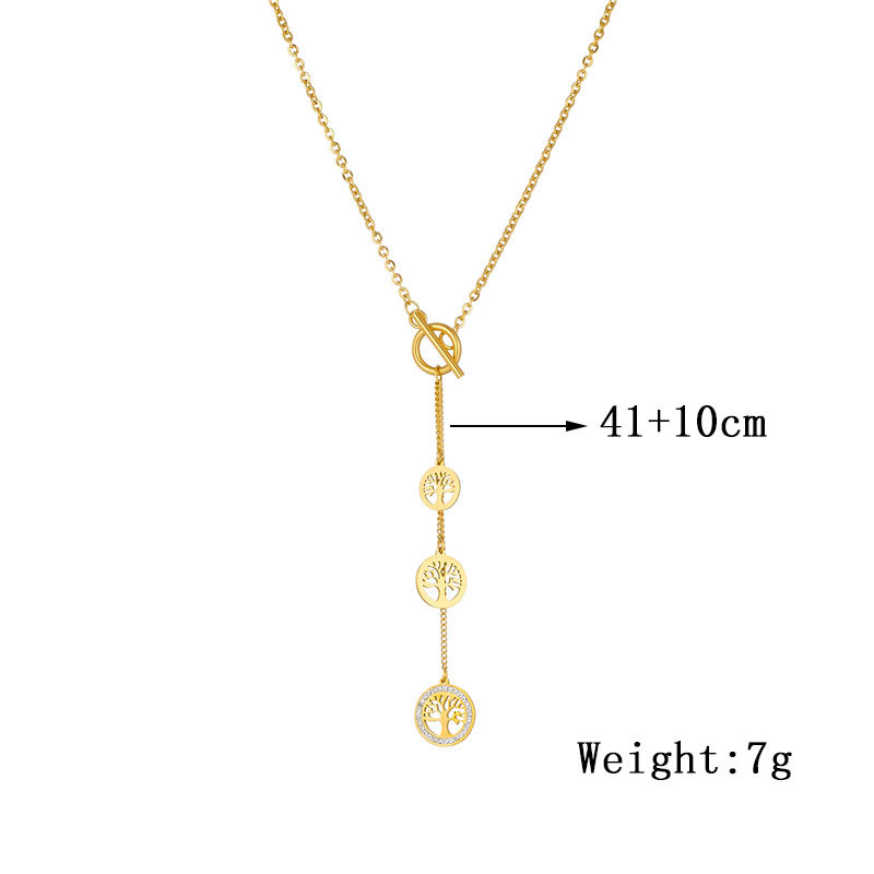 European and American fashionable and individual design, retro gold-plated titanium steel chain tassel life tree pendant accessory necklace Application Scenario