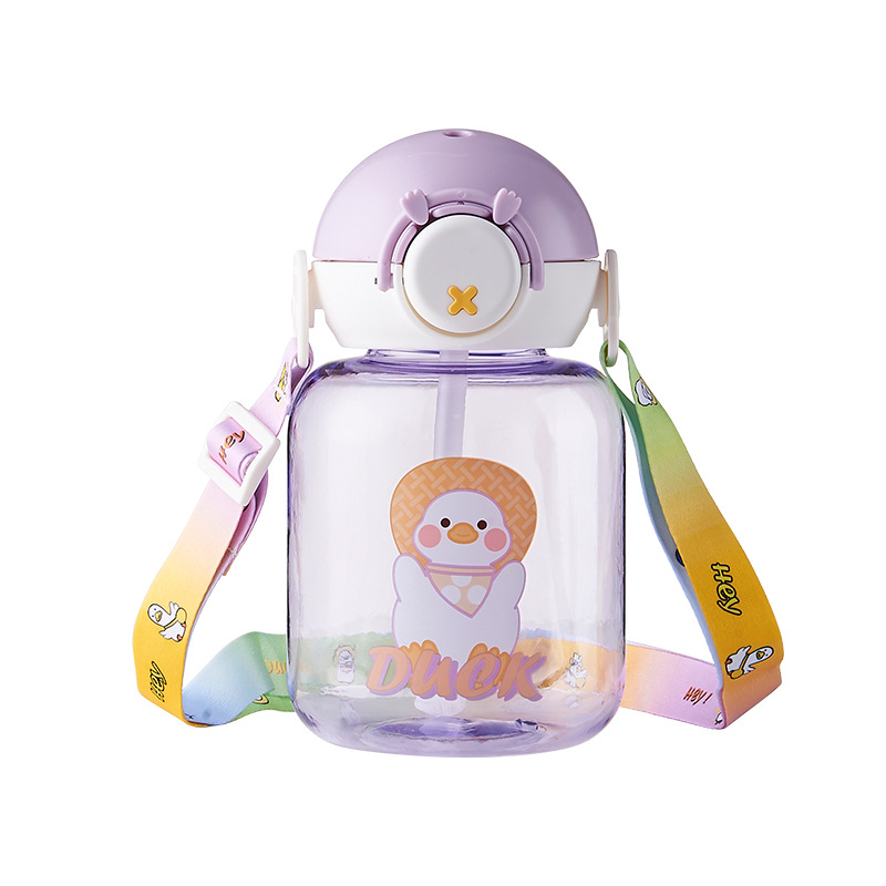 Fuxing children's straw cup, cute plastic cup, cartoon water cup, anti-drop and leak-proof cup, outdoor portable pop-up lid water bottle Item Picture