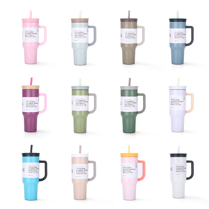 Cross-border 40oz car cup Owala double-layer vacuum insulated cup, outdoor sports cup with straw handle full figure