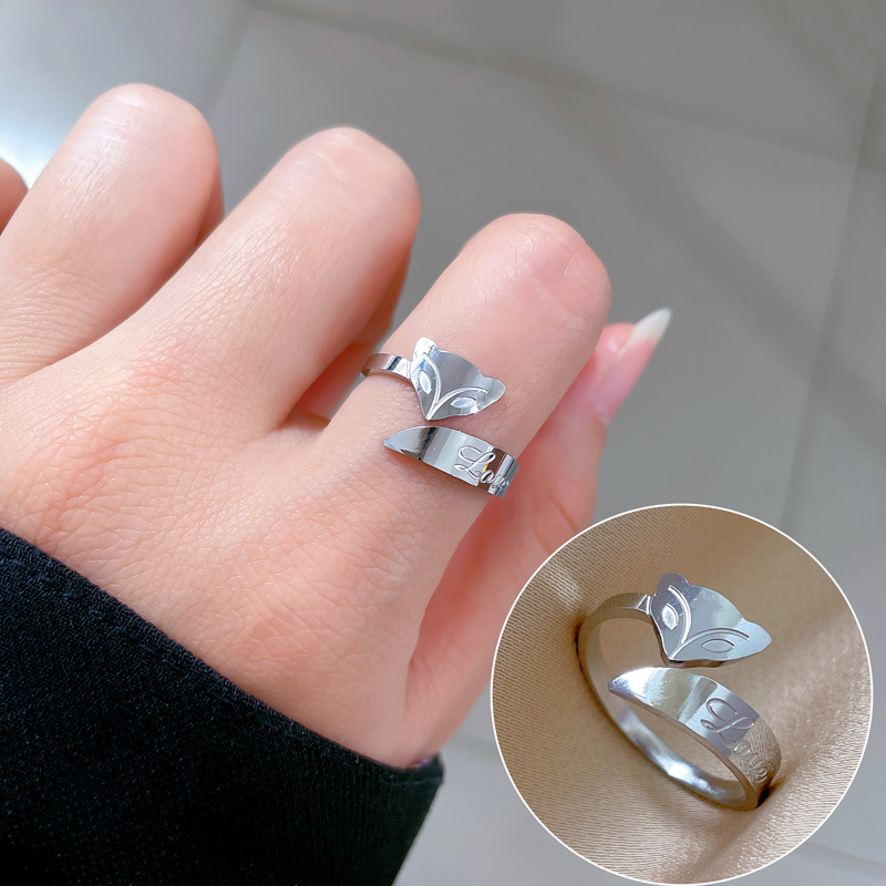 【 Non-Fading 】 Fox-shaped titanium steel cold style dance ring for men and women, trendy and simple food rings on Instagram details Picture